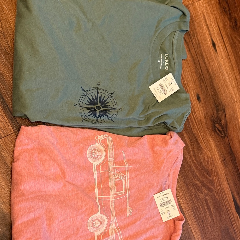 J. Crew Olive and Coral Graphic Tees